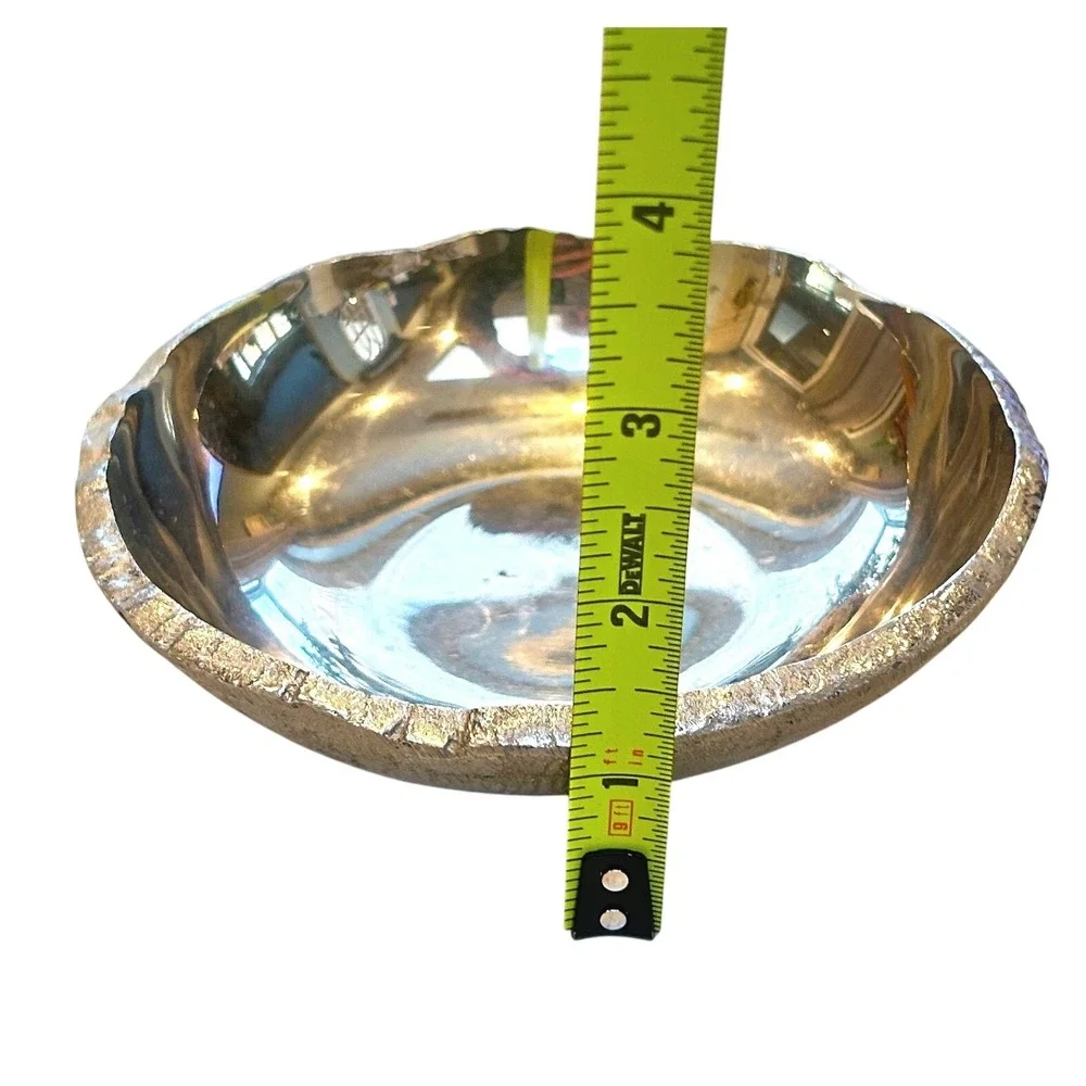 Modern Silver Metal Decorative Bowl Textured Raw Edge Polished Interior 6 Inch‎